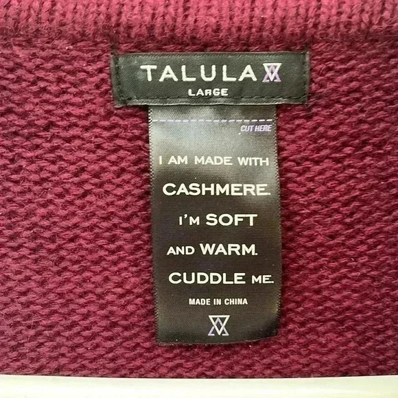 [L]Talula Burgundy One Button  Closure Wool Cashmere Cardigan Big Neck Sweater - Picture 3 of 9